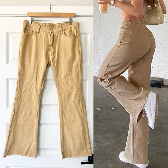 Amazon Khaki Tan Flare & Wide Leg Jeans - Picture 1 of 11